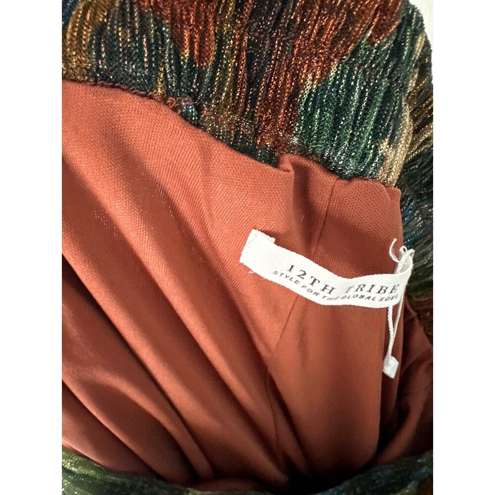 NWOT 12th Tribe Kaia Metallic Floral Print Flowy Earth Tones Pants Sz L READ - Picture 9 of 11